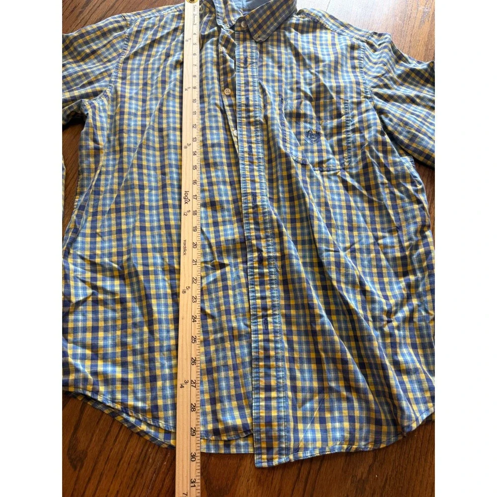 Chaps Mens Easy‎ Care Plaid Button Down Shirt Blue Yellow Long Sleeve Large L